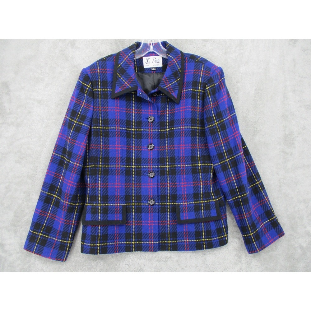Le Suit Blazer Womens 14 Plaid Wool‎ Blend Career Office Preppy Academia Office